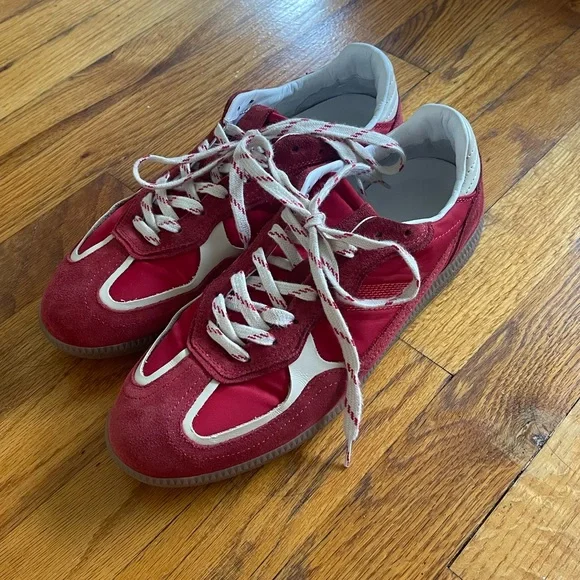 TB.490 RIFE SHEEN RED LEATHER SNEAKERS Size 9 / 40 - Picture 6 of 8